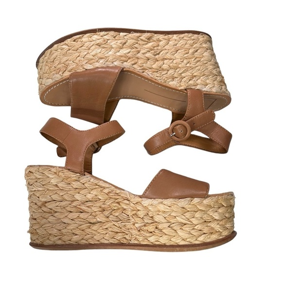 Dolce Vita Dane Raffia Wedge Summer leather platform sandals Tan Caramel Size - Picture 5 of 11